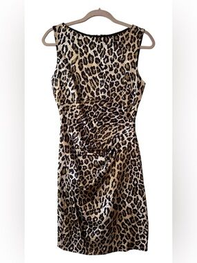 Cache Leopard-Print Midi Sheath Dress - Tan & Black